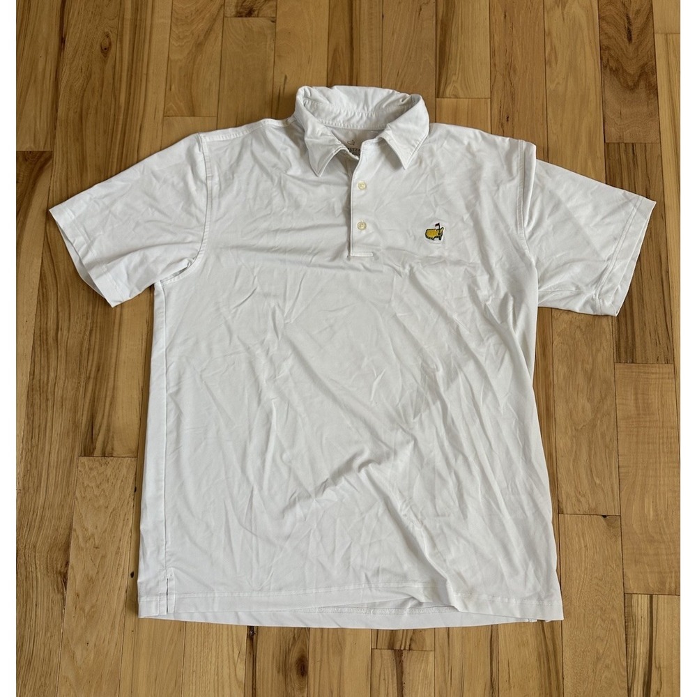 Masters Tech Shirt Polo Mens Large White Polyester Spandex Golf Performance Logo